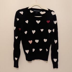 French Connection  Black Sweater with Heart Patterns - size Large